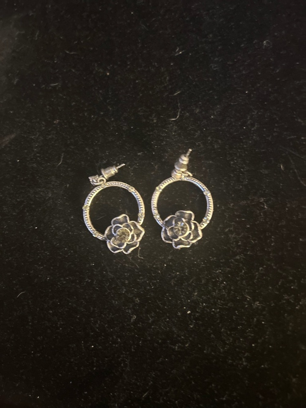 Silver Floral Hoop Earrings - Women Jewelry